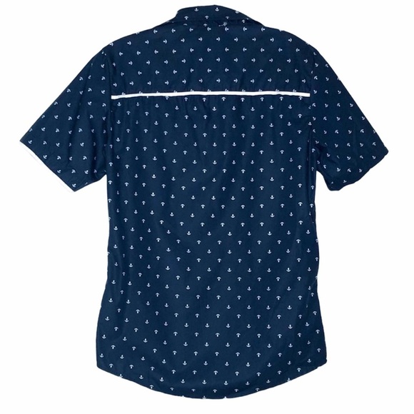 🌺 Allegra K Nautical Anchor Print Mens Button Down Navy Shirt Size 34 - Picture 3 of 8